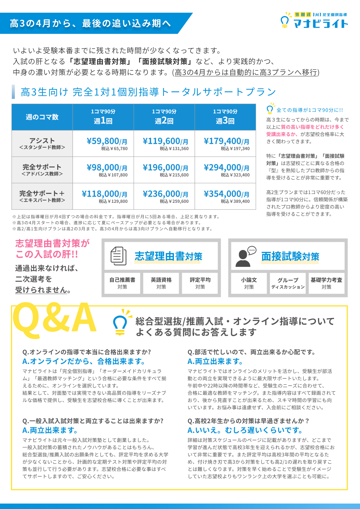 料金プラン・対策カリキュラム