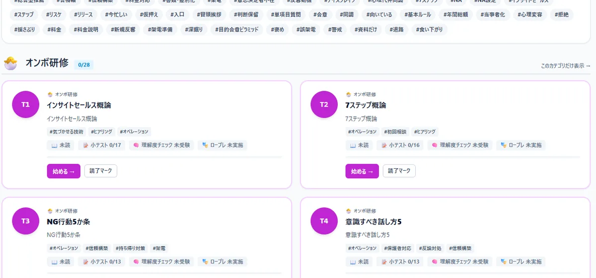 研修サイトの教科書の一覧