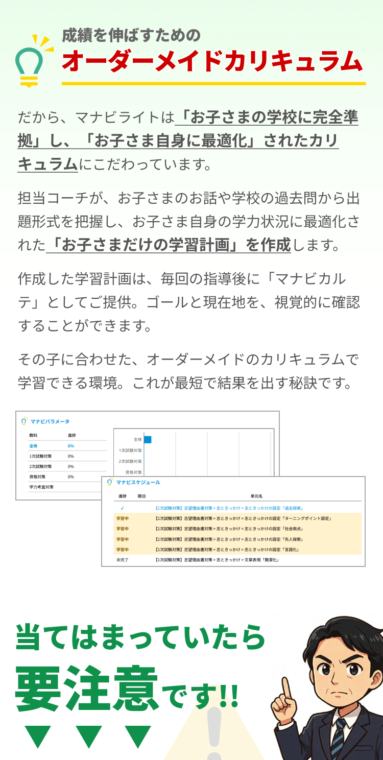 成績を伸ばすためのオーダーメイドカリキュラム