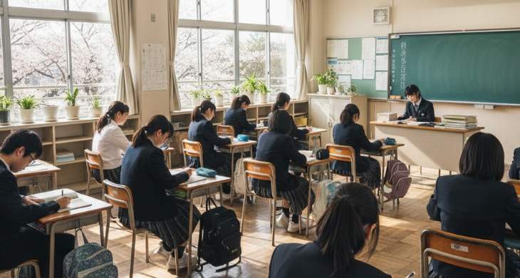 教室で学ぶ日本人高校生