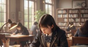 小論文に取り組む日本人高校生