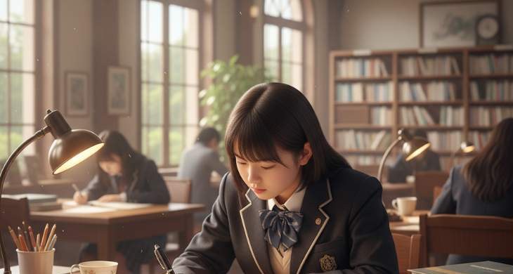 小論文に取り組む日本人高校生