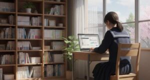 パソコンで調べる日本人高校生