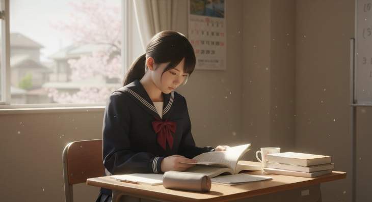 勉強する日本人高校生