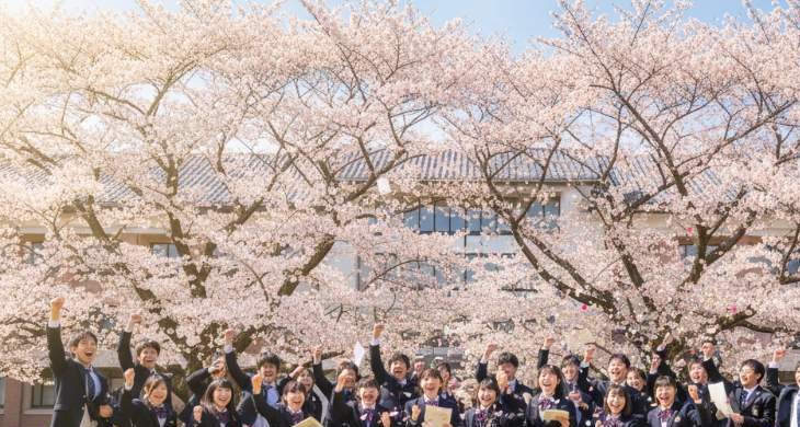 合格を喜ぶ日本人高校生