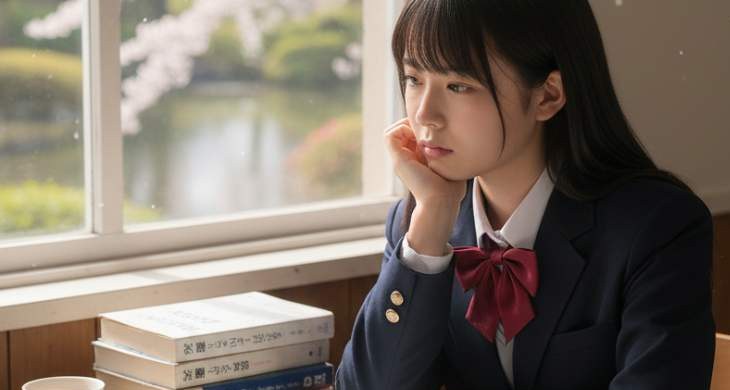 考え込む日本人高校生