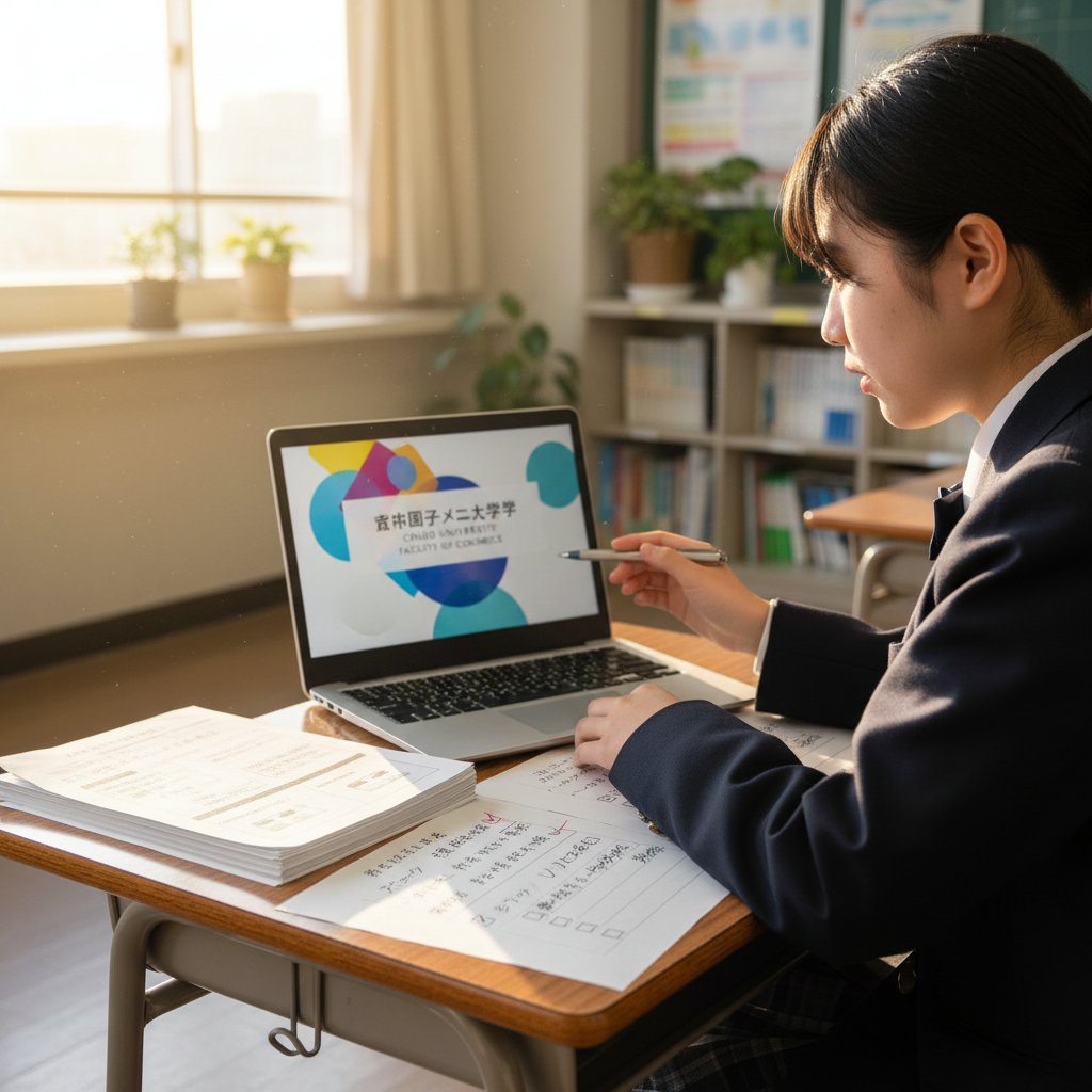 中央大学 商学部の出願条件と募集要項を確認する高校生