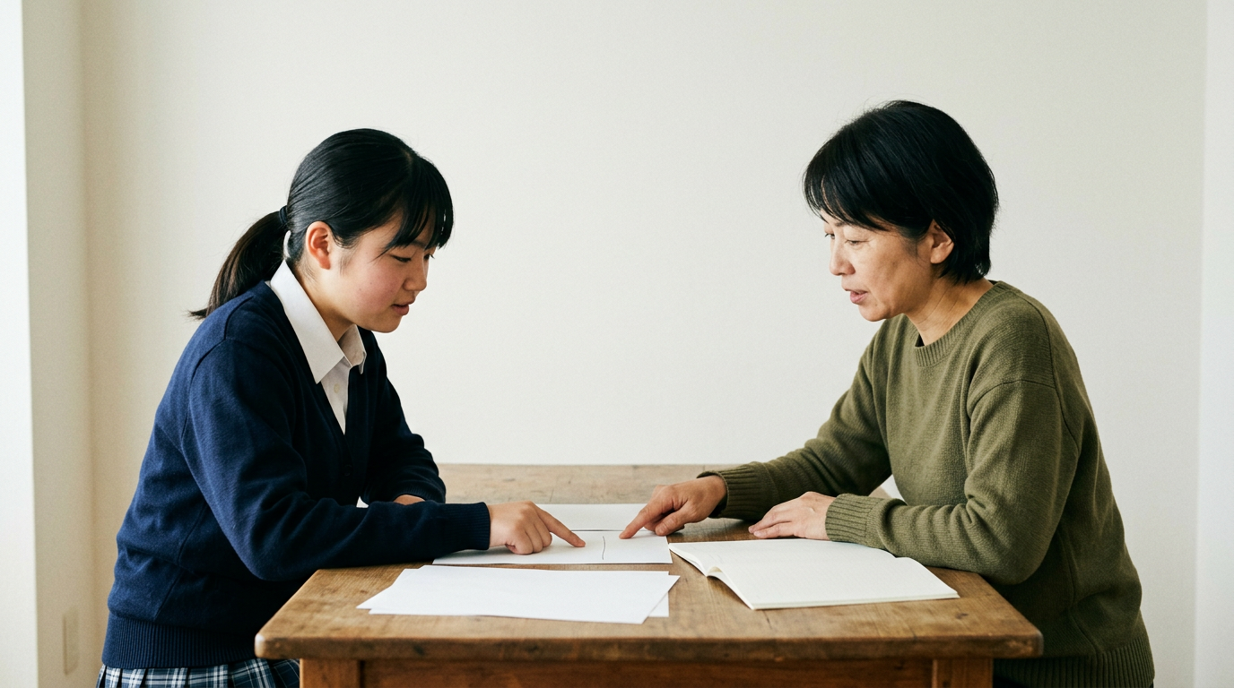 合格後の入学条件を、本人と保護者で共有しますに向けて準備する高校生