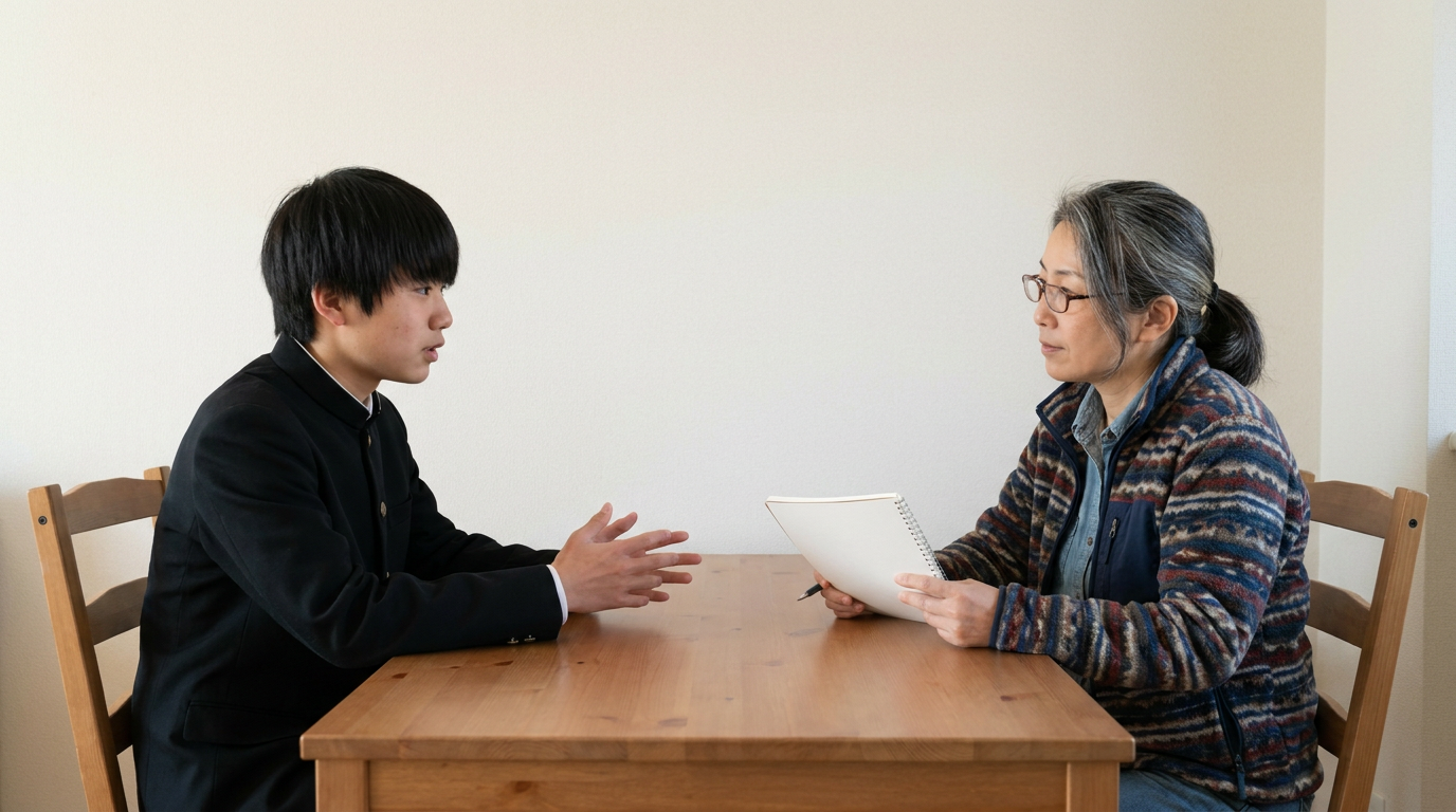 家族や先生には、手伝ってほしい作業を具体的に伝えるに向けて準備する高校生