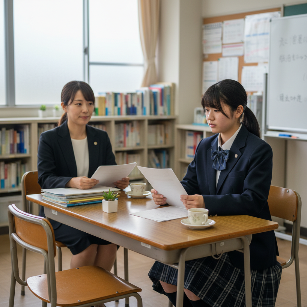 法政大学 法学部の面接・口頭試問を練習する高校生
