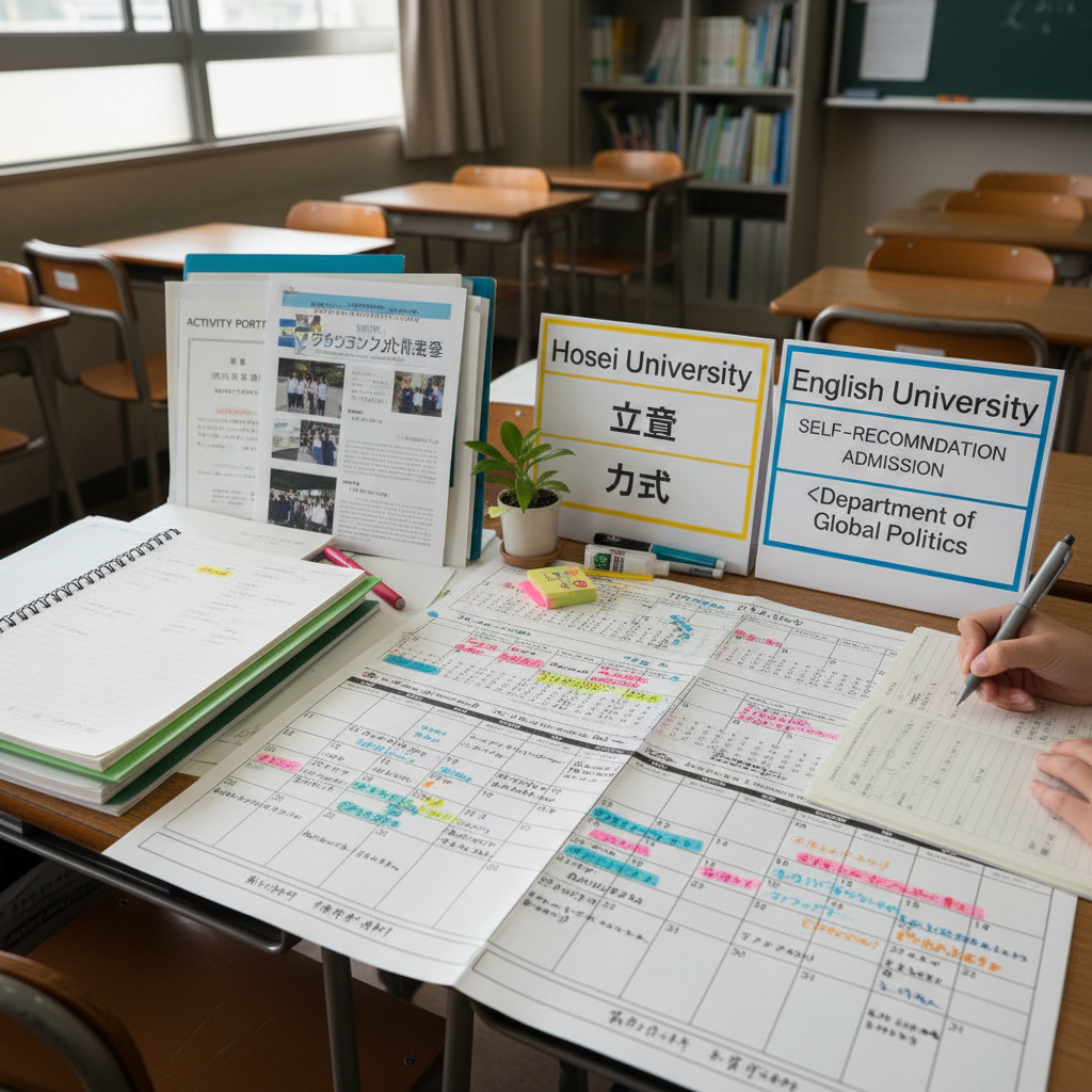 法政大学 法学部の出願までの準備計画を整理する高校生