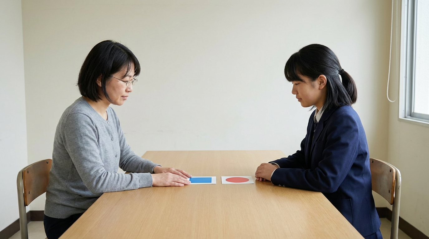 全体評定ではなく、指定された3教科の平均を確認するに向けて準備する高校生