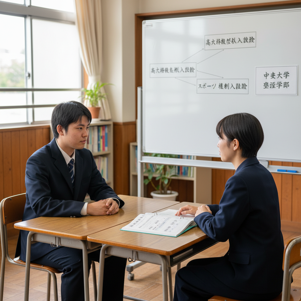 中央大学 経済学部の面接・口頭試問を練習する高校生