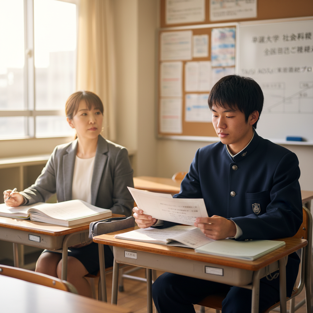 早稲田大学 社会科学部の面接・口頭試問を練習する高校生