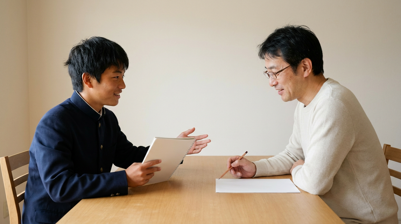 出願前は、登録内容と印刷物の一致を確認しますに向けて準備する高校生