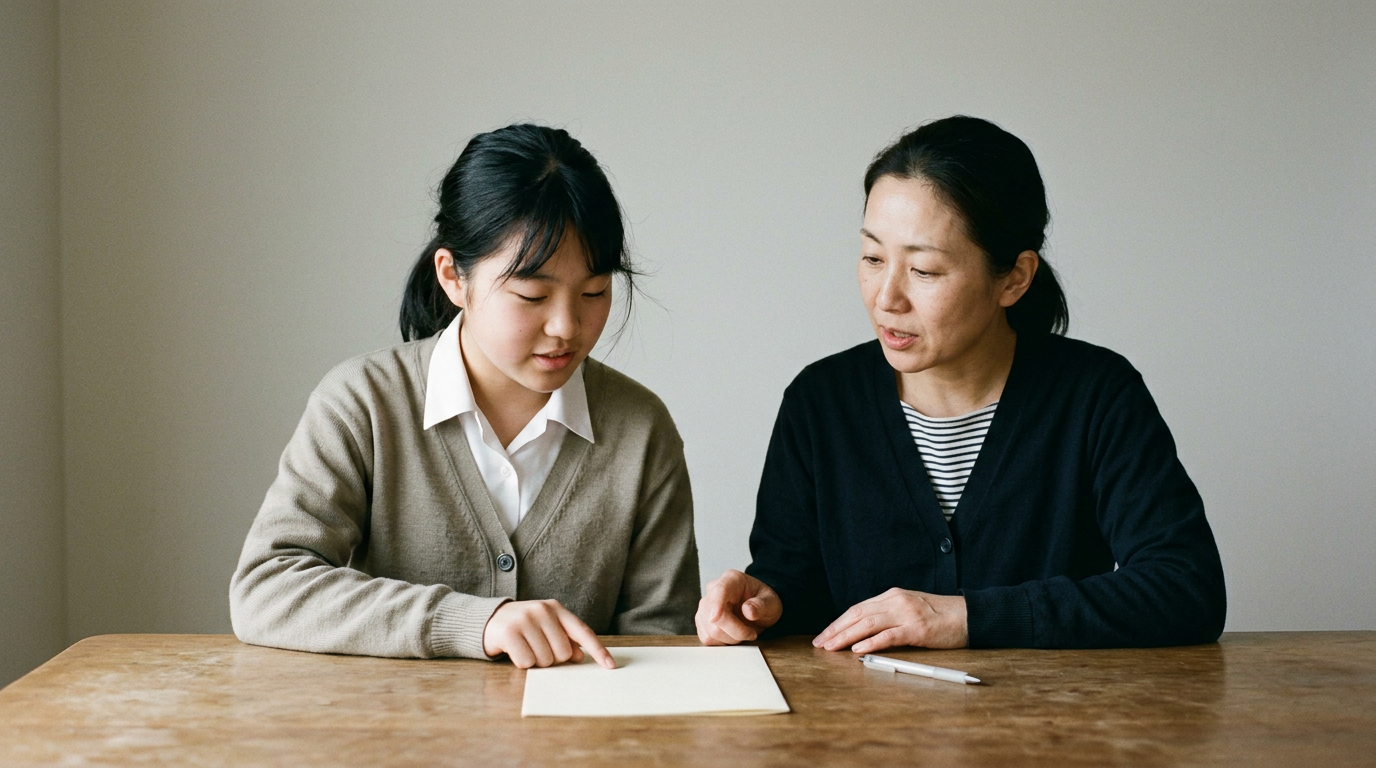 指導や補助を記す欄は、本人が考えた部分を伝える手がかりになるに向けて準備する高校生