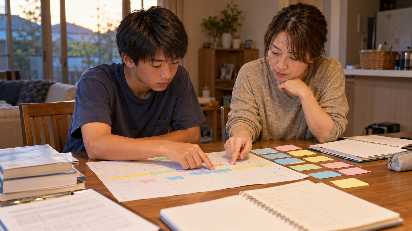 総合型選抜の3年間の準備計画を保護者と組み立てる高校生