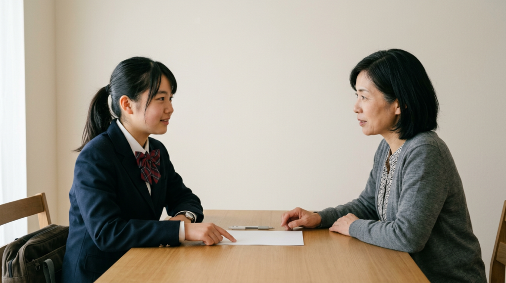 学校への依頼は、自分の原稿より先に動かしますに向けて準備する高校生