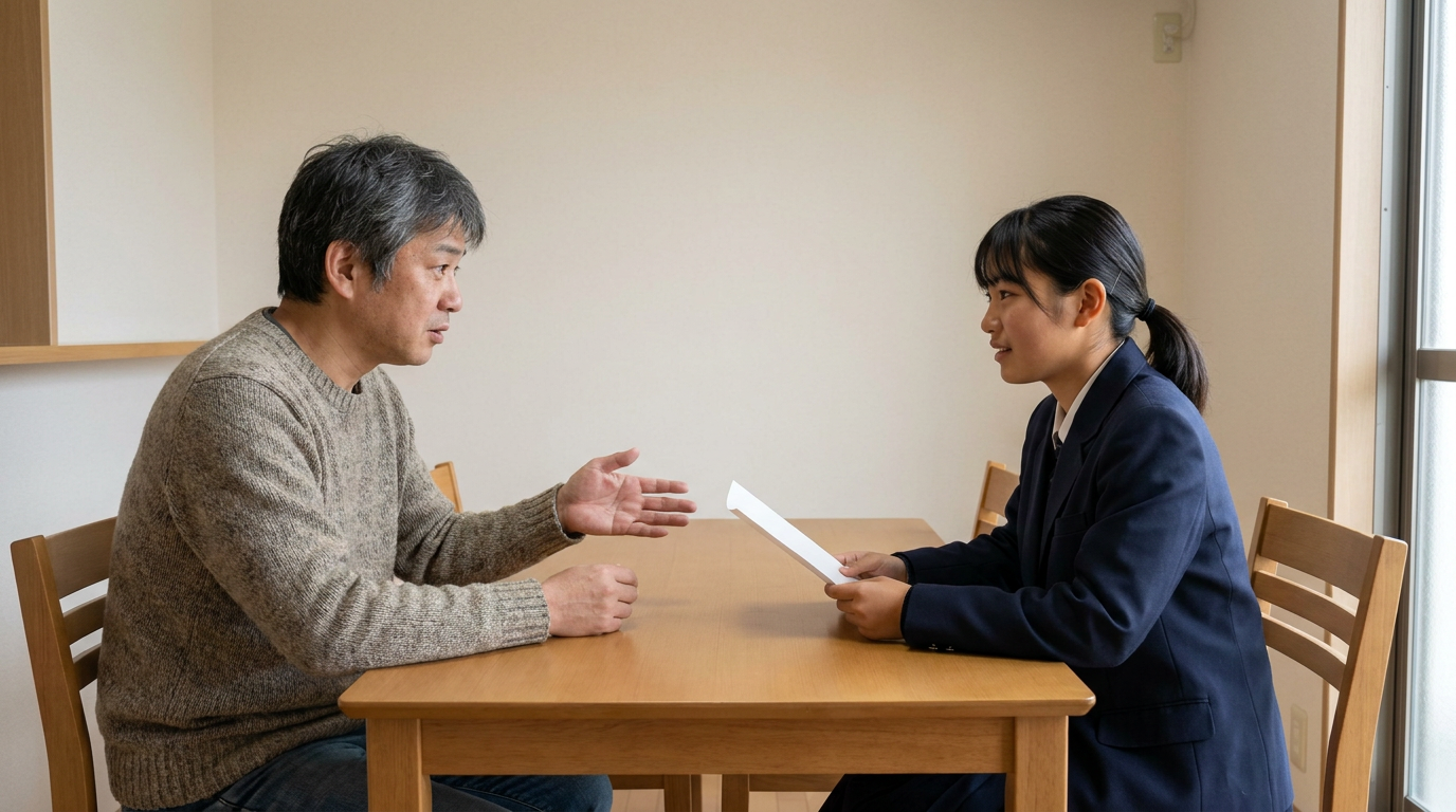 復習では、メモを閉じて短く説明してみましょうに向けて準備する高校生