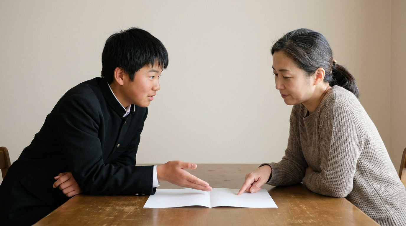 保護者は活動の代行より、続けられる環境を支えますに向けて準備する高校生