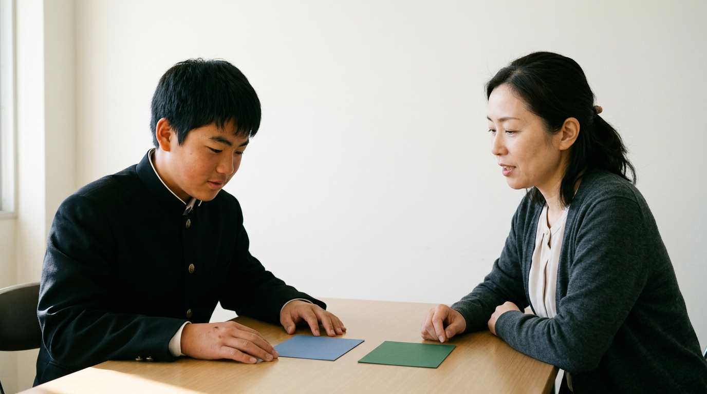 五つの軸で準備の順序を決めるに向けて準備する高校生