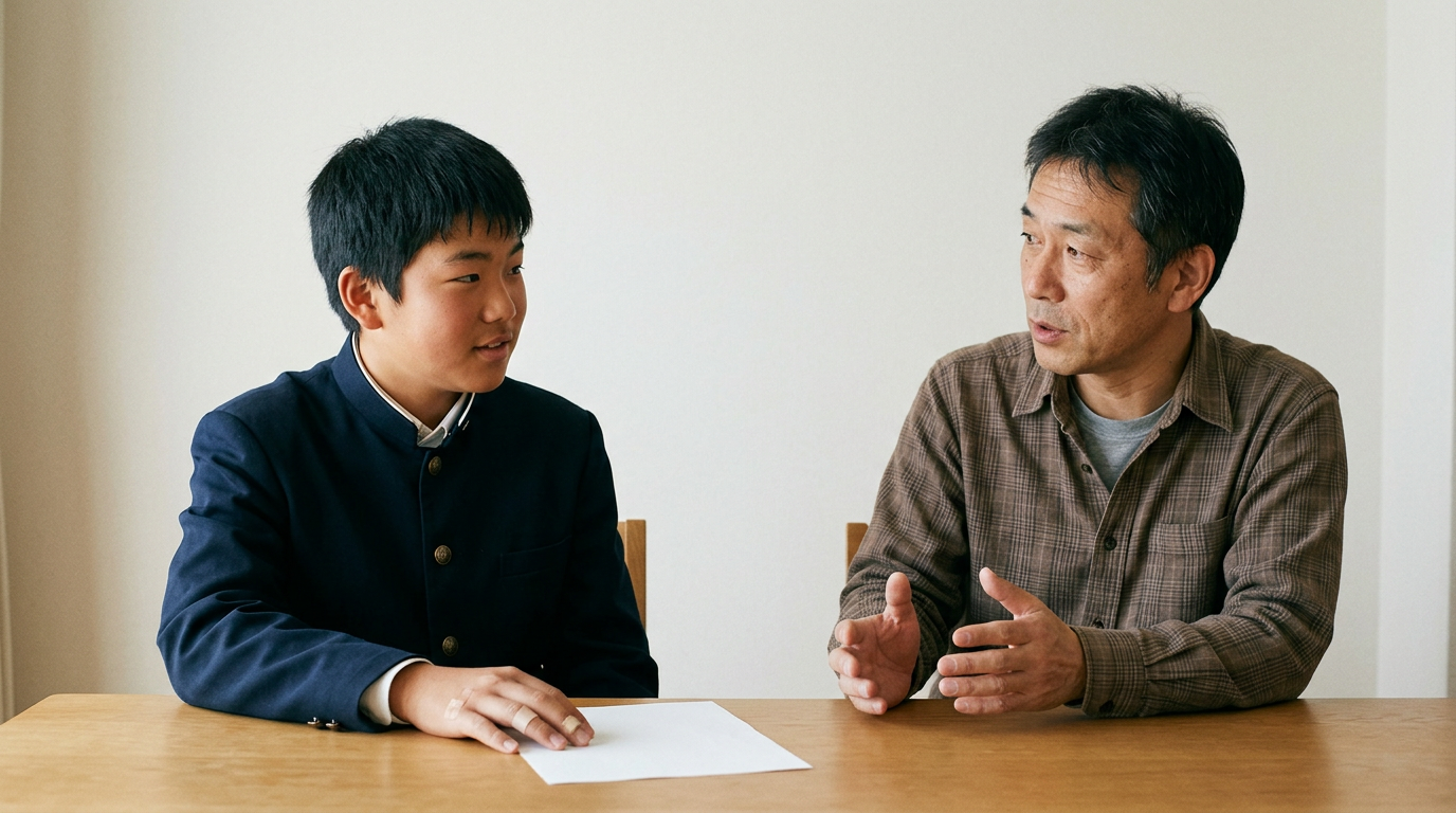 合格後の入学条件を、本人と保護者で共有しますに向けて準備する高校生